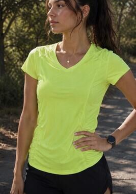 FUDA athletic neon yellow V-neck short-sleeve activewear top running athletic S